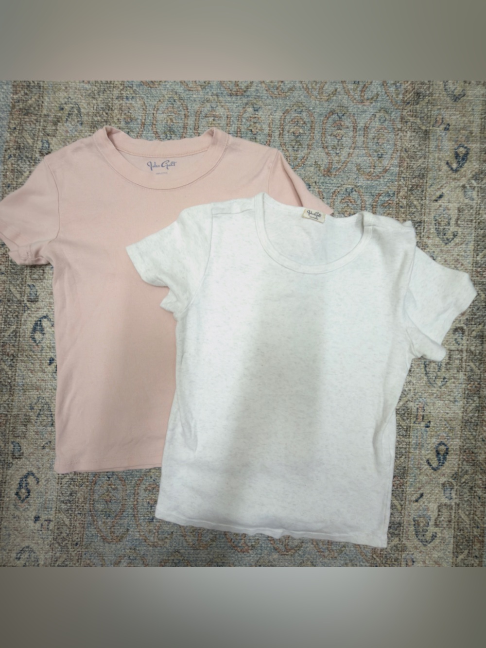 Bundle of 2 John Galt/Brandy Melville Pink and White Short Sleeve Baby Tee Cotto